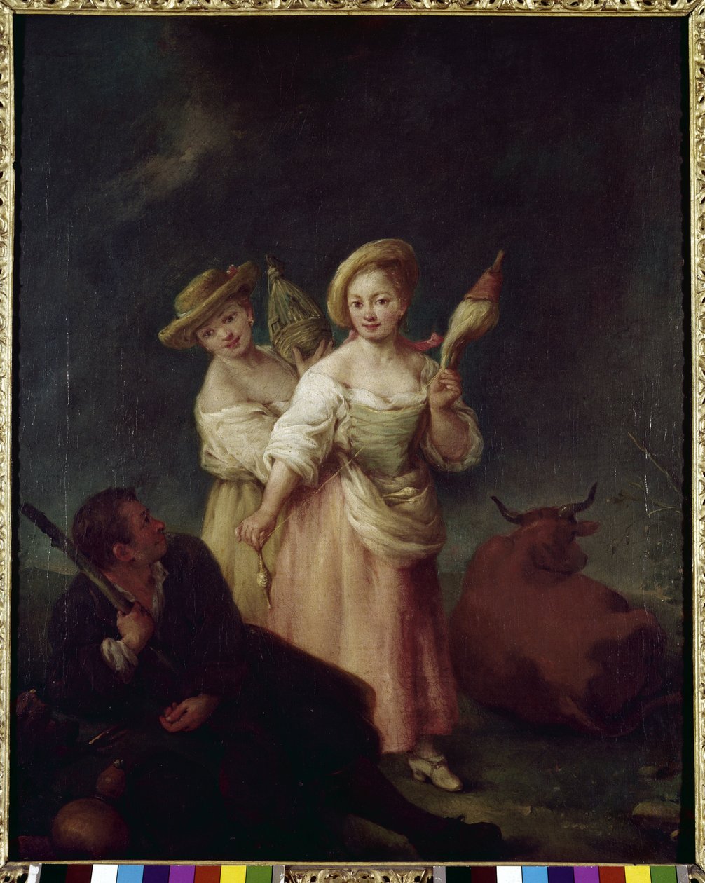 İplikçiler (Filatrici) - Resim Pietro Longhi (1702-1785), tuval üzerine yağlıboya, 60x49 cm, yaklaşık 1760. Venedik, Querini Stampalia Vakfı. by Pietro Longhi