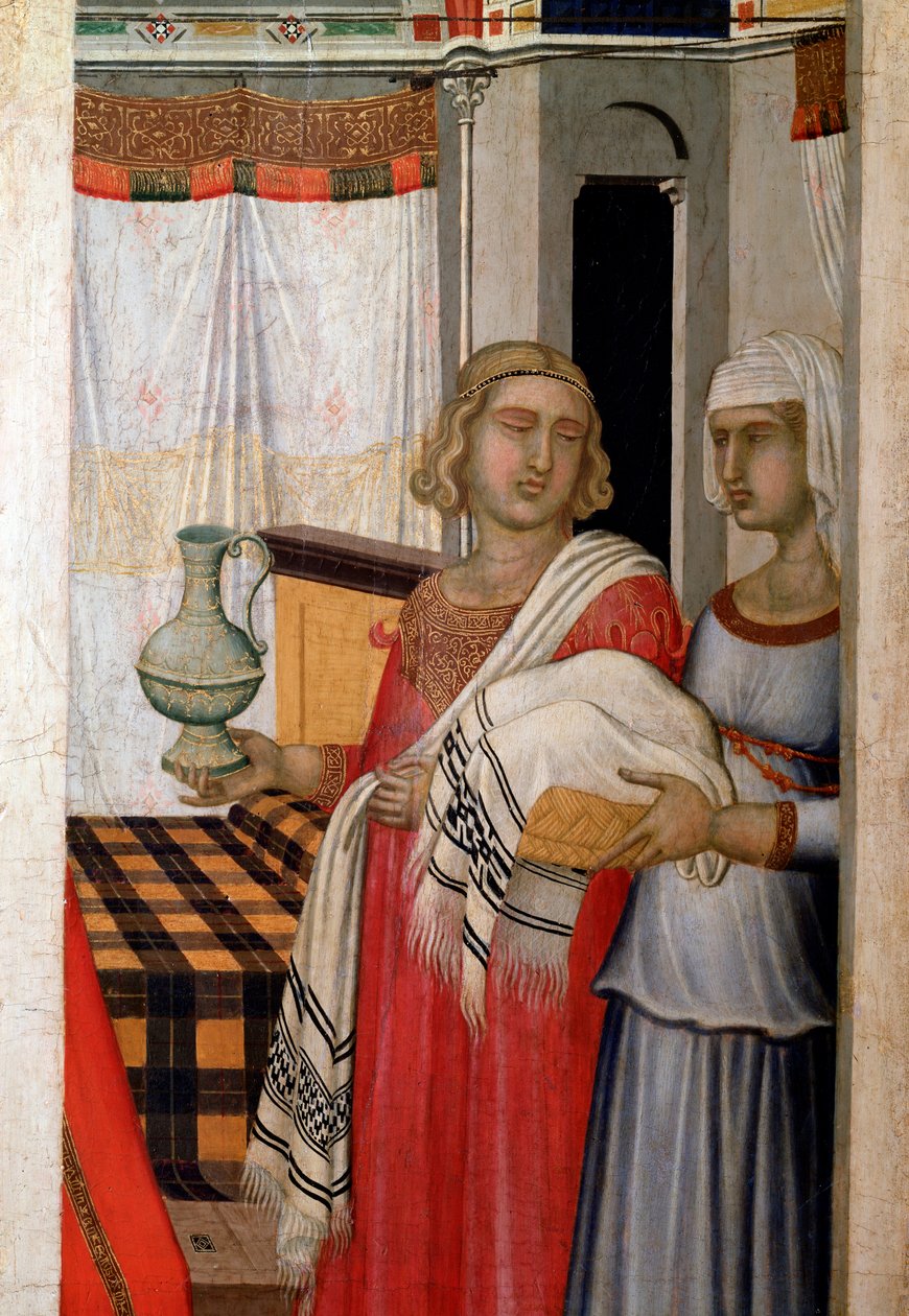 Bakirenin doğumu, doğum yapan ebelerin detayı - Ahşap boyama by Pietro Lorenzetti