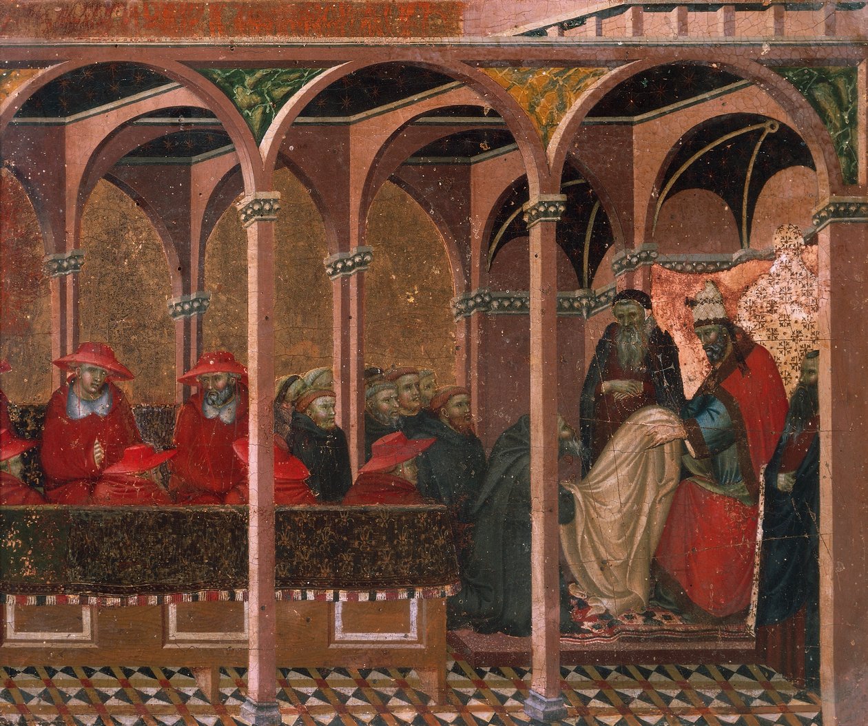Karmelit kuralını onaylayan Honorius III, Pietro Lorenzetti (yaklaşık 1280-1348) tarafından Carmine için sunak predella