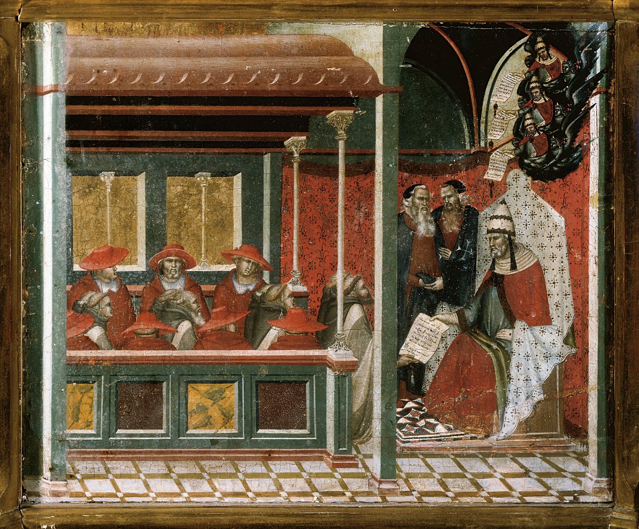 Karmelit kuralını onaylayan Papa Honorius III, detay (ahşap üzerinde tempera ve altın) by Pietro Lorenzetti