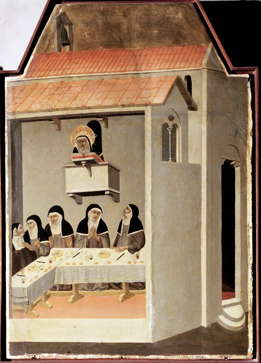 Okuma yazma bilmeyen aziz mucizevi bir şekilde okur (Aziz Alçakgönüllülük yaşamının poliptiği) - Detrempe ahşap 14. yüzyıl by Pietro Lorenzetti