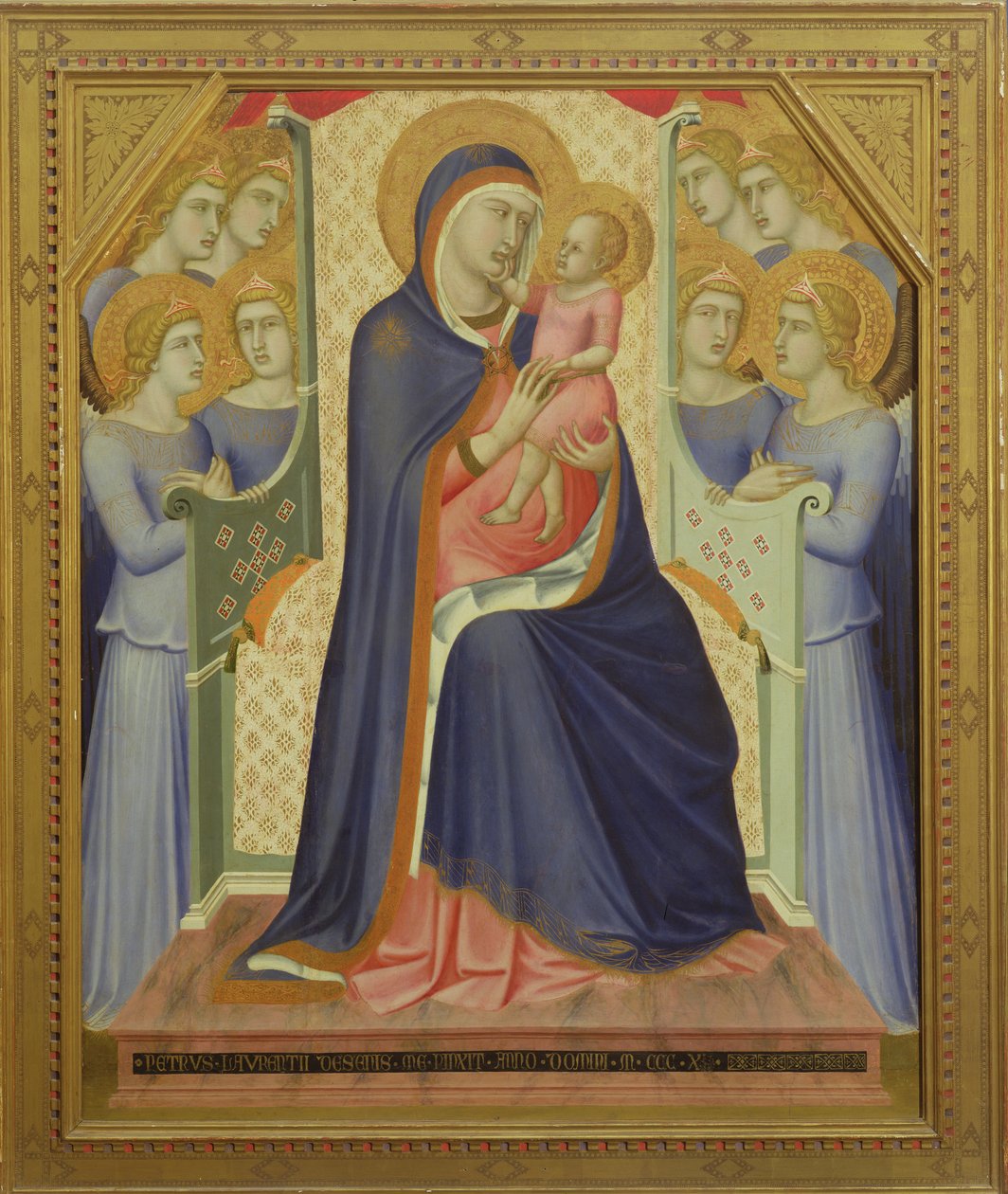 Meleklerle taçlandırılmış bakire ve çocuk, 1340 (panelde mizaç) by Pietro Lorenzetti