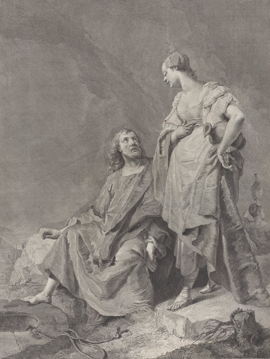 Kuyudaki İsa ve Samiriyeli kadın, kutsal kitabın 112 baskı serisinden..., 1743-63 by Pietro Monaco