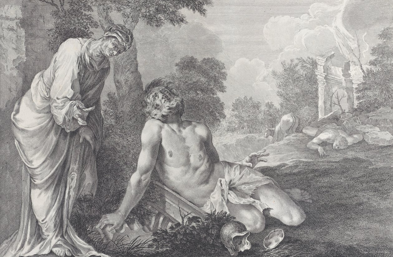 Eyüp, karısı tarafından azarlandı, 1730-39. by Pietro Monaco