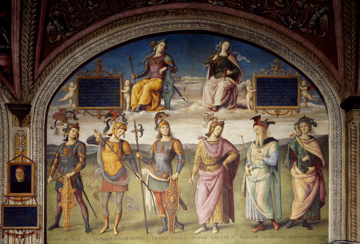 Altı Antik Kahraman ile Cesaret ve Denge Alegorileri by Pietro Perugino