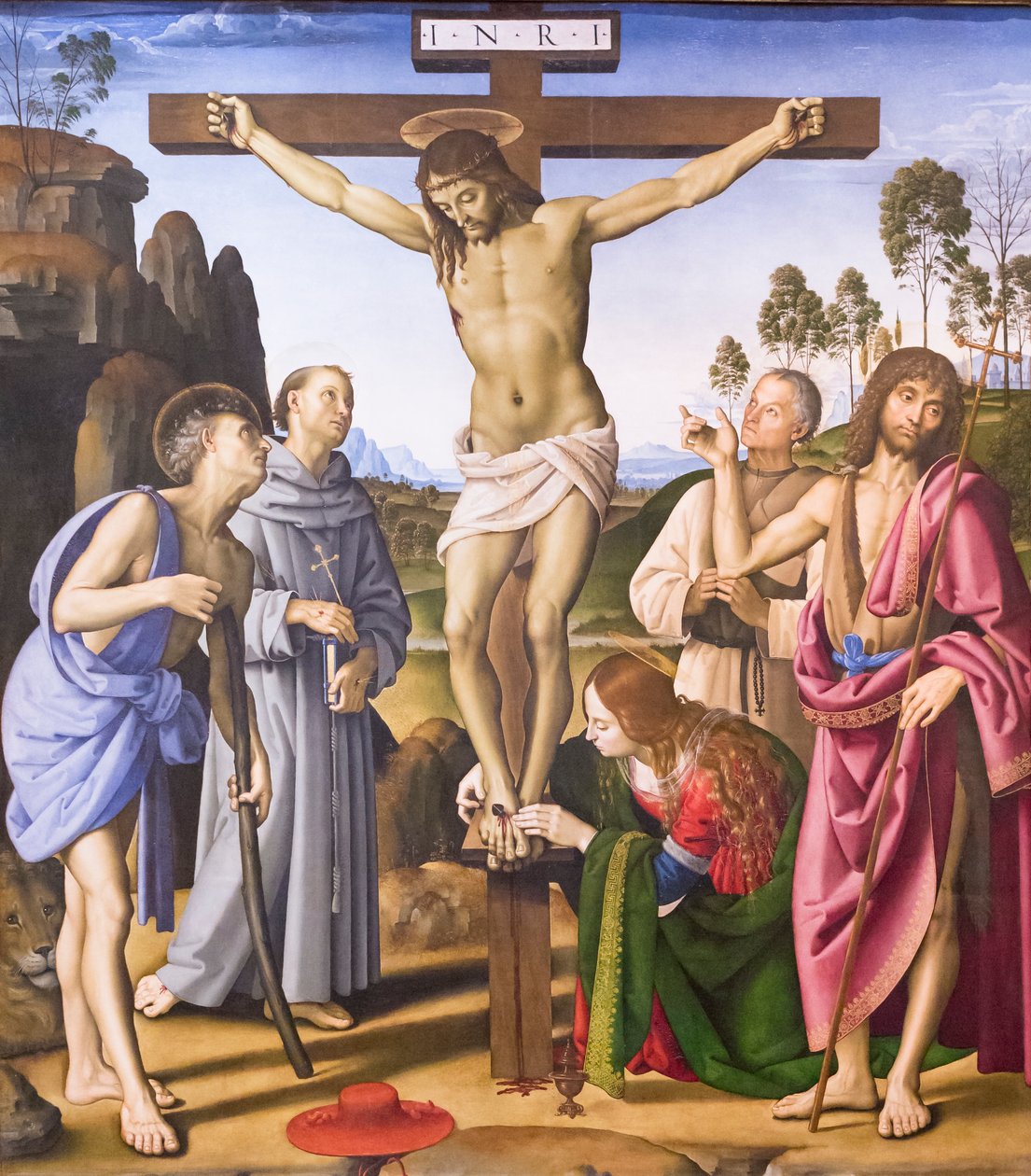 Aziz ve kutsanmış Giovanni Colombini ile çarmıha gerilme by Pietro Perugino