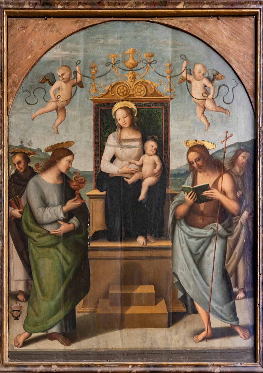 Aziz Gervase, Protasio, Paul ve Peter arasında Enthroned Virgin by Pietro Perugino