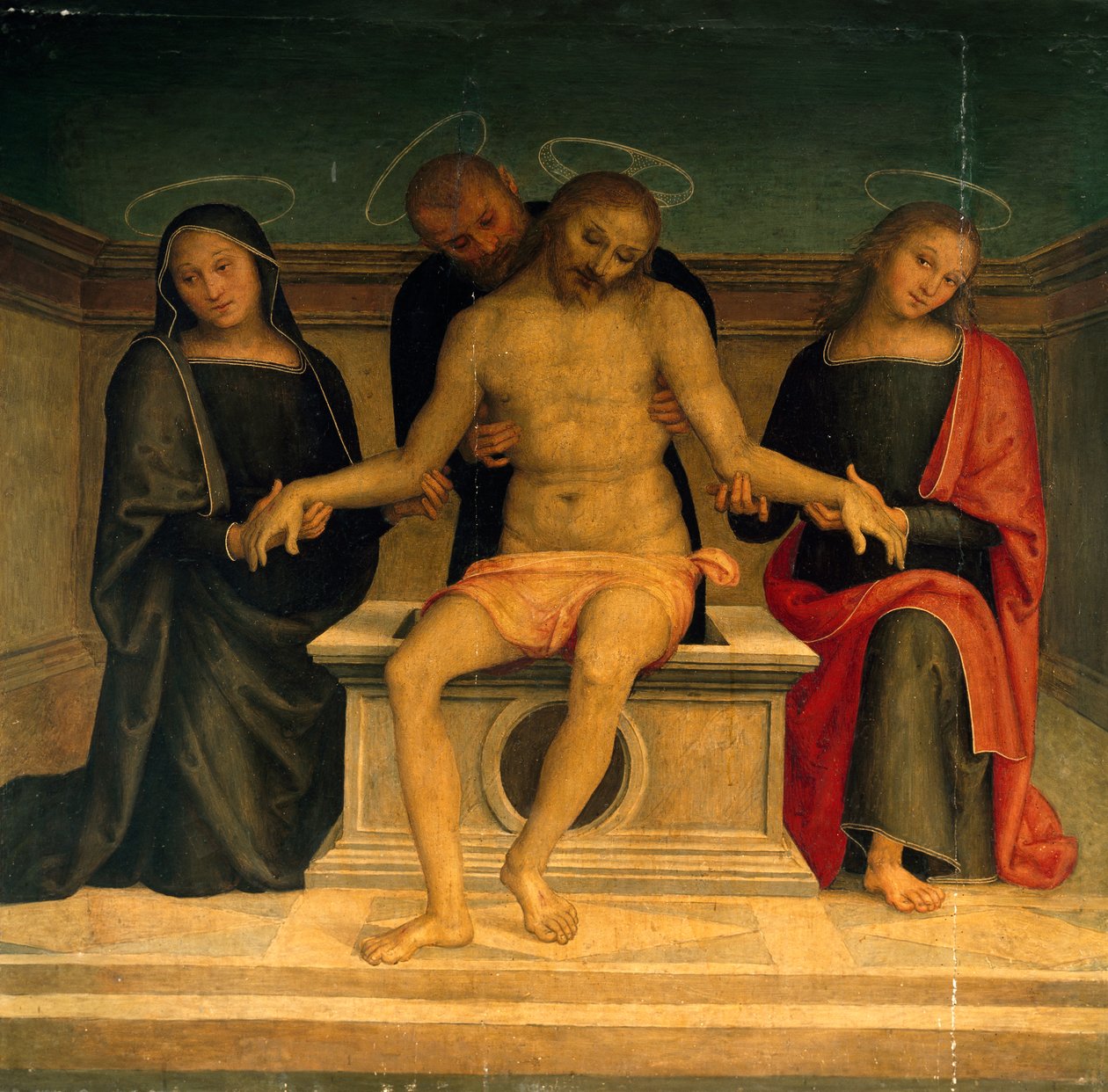 Ölü İsa Üzerine Ağıt, Perugino (yaklaşık 1450-1523), fresk, Aziz Petrus Bazilikası, Perugia, Umbria. İtalya by Pietro Perugino