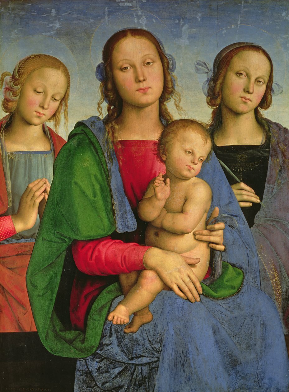 Aziz Catherine ve Aziz Rosa ile Madonna ve Çocuk, 1493 (panelde tuval üzerine yağlı boya) by Pietro Perugino