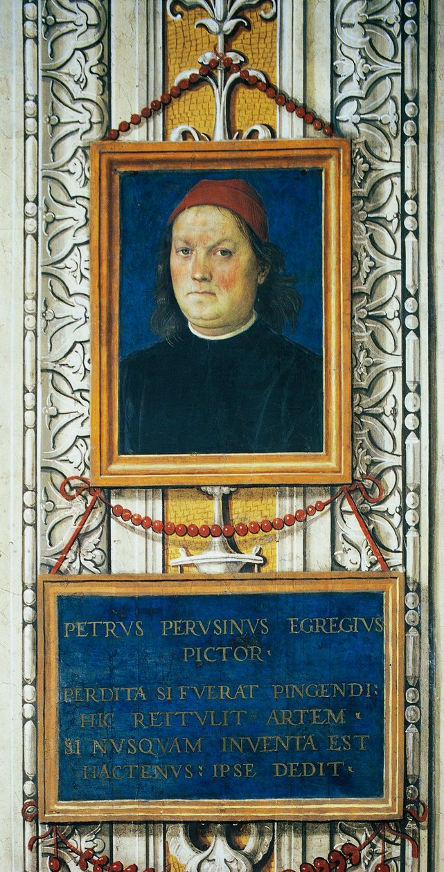Kendi kendine portre ve başlık bloğu by Pietro Perugino