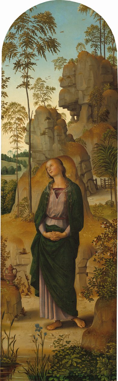 Bakire, Aziz John, Aziz Jerome ve Aziz Mary Magdalene ile Çarmıha Gerilme [sağ panel] by Pietro Perugino