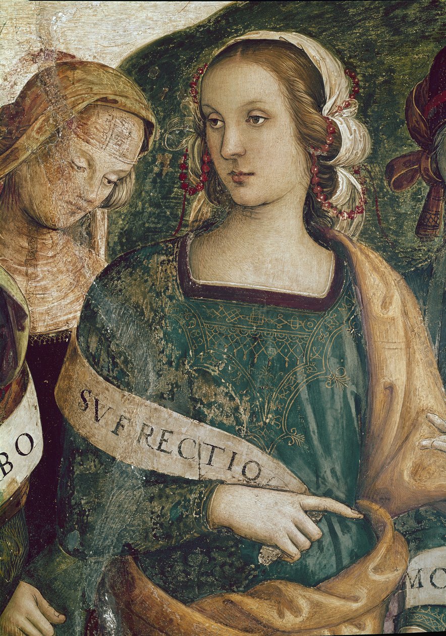 Farsça Sibil. Ebedi babanın detayı peygamberleri ve sibilleri çevreler (fresk by Pietro Perugino