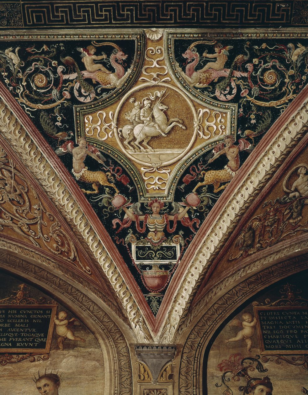 At sırtında savaşçılar tavan dekoru. Perugino tarafından resim (Pietro Vannucci il olarak adlandırılır by Pietro Perugino