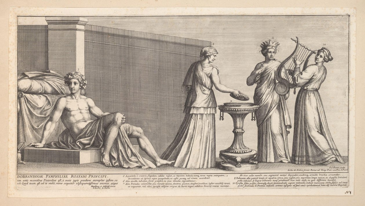 Aldobrandinian düğünü (sağ kısım) Nova nupta in geniali thalamo (nesnedeki başlık) by Pietro Sante Bartoli