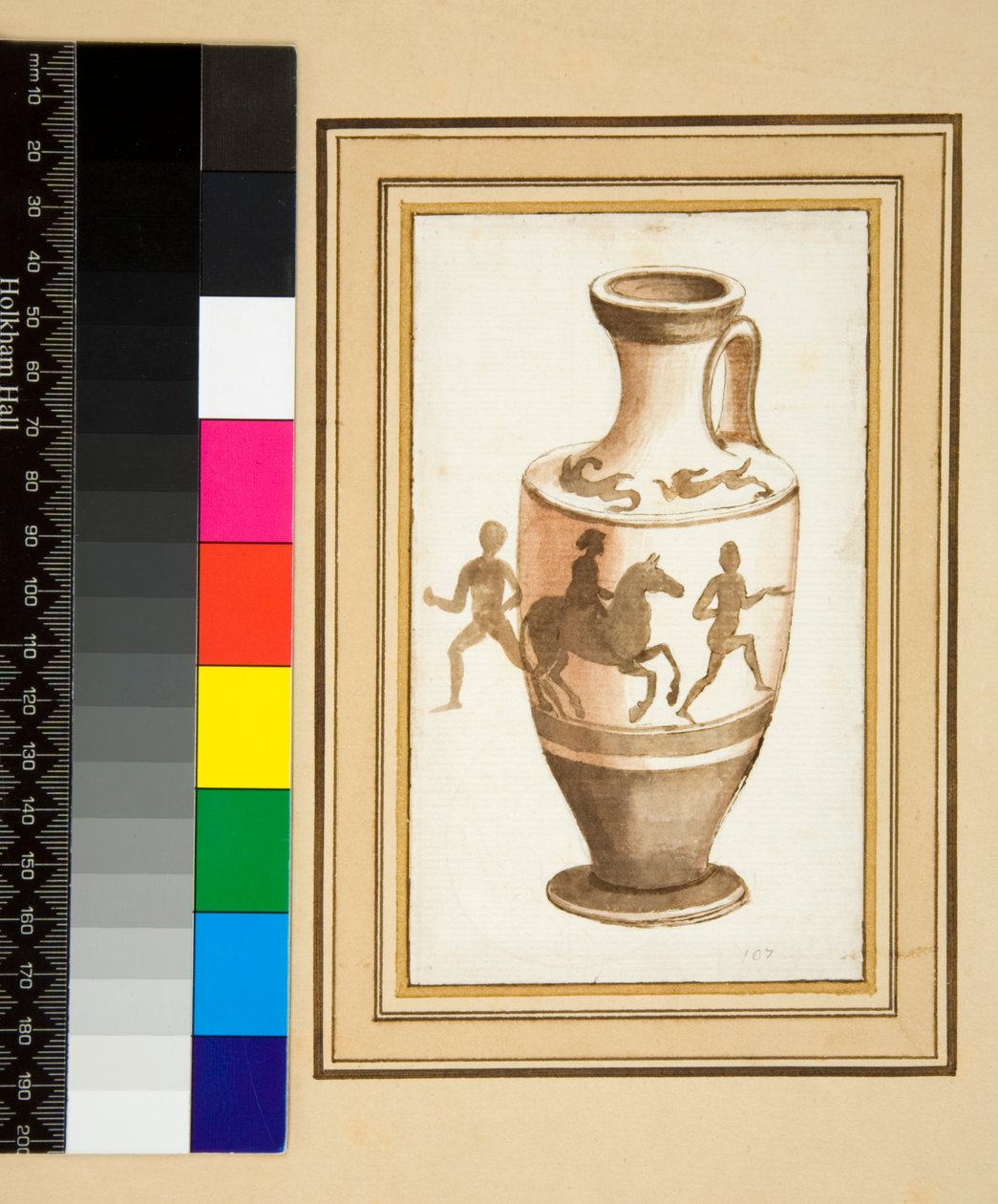 Bir Oinochoe (siyah tebeşir, bazıları kalem ve kahverengi mürekkeple. sulu boya ile renklendirilmiş) by Pietro Santi Bartoli