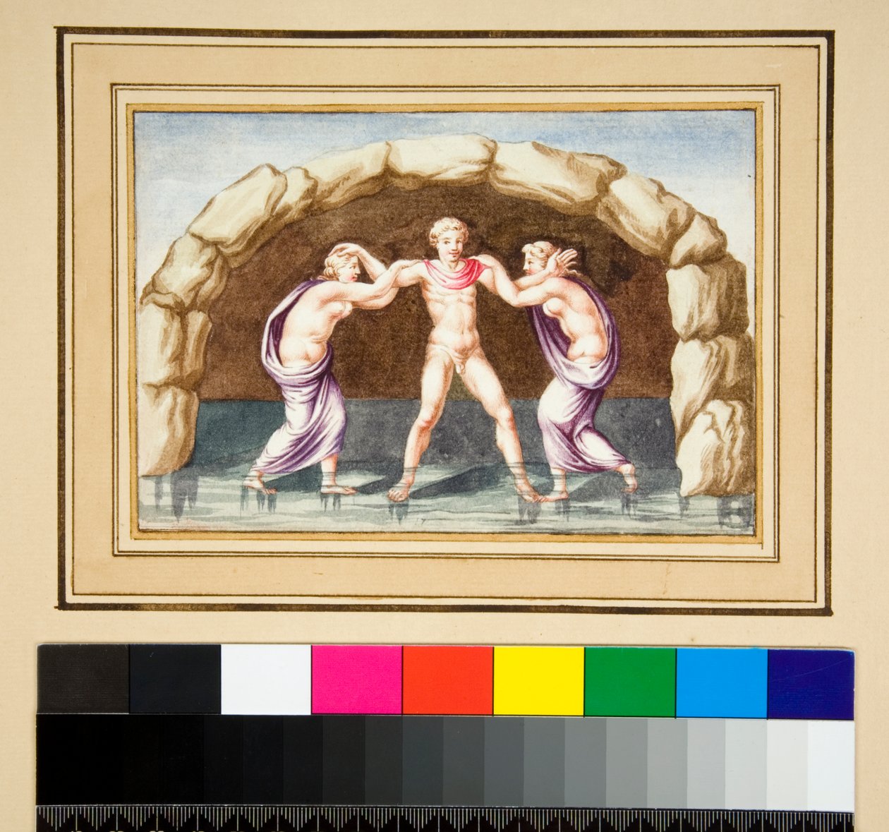 Hylas ve periler (siyah tebeşir, bazıları tükenmez kalem ve kahverengi mürekkeple. sulu boya ile renklendirilmiş) by Pietro Santi Bartoli
