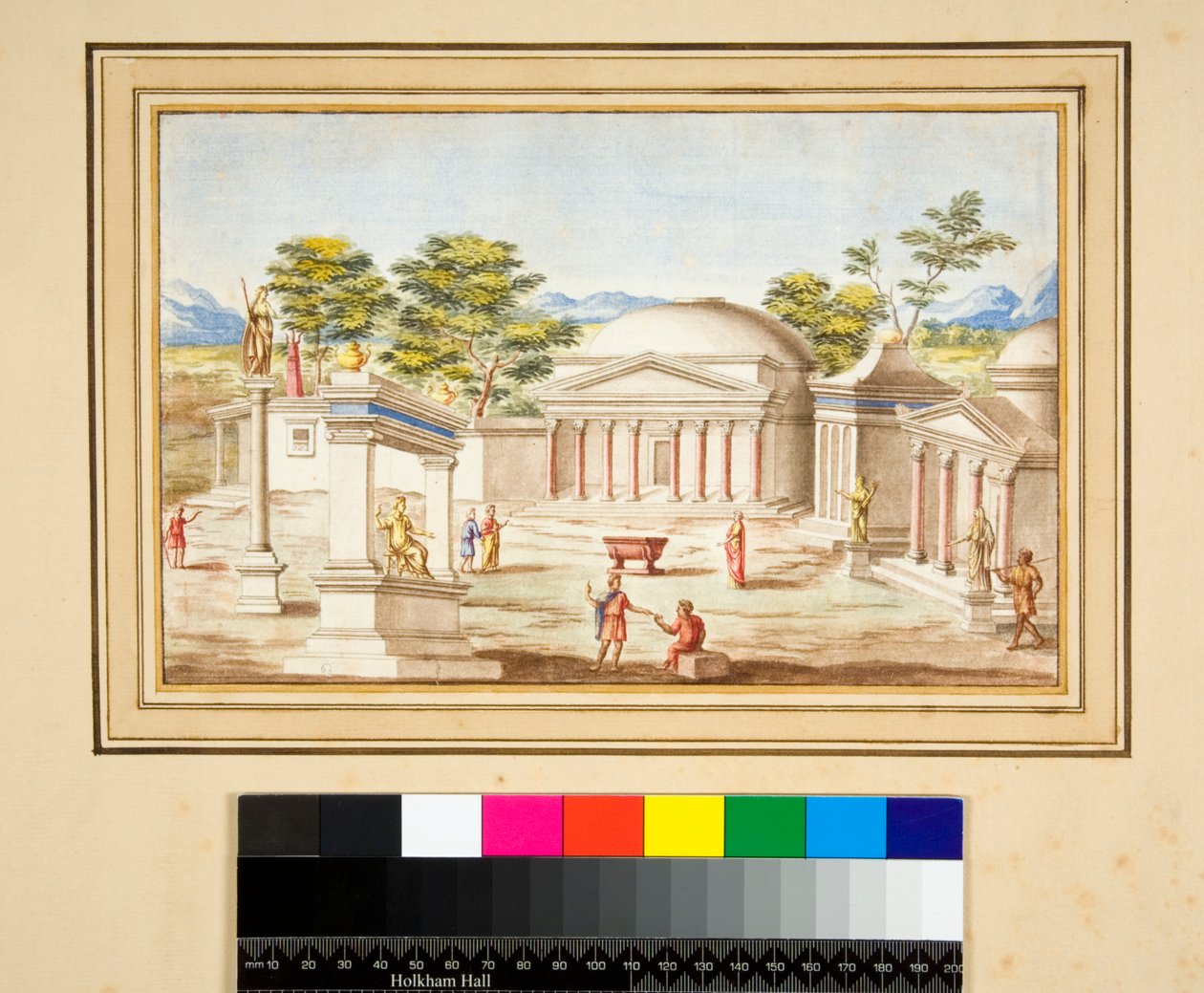 Pantheon ile manzara (siyah tebeşir, bazıları kalem ve kahverengi mürekkeple. sulu boya ile renklendirilmiş) by Pietro Santi Bartoli