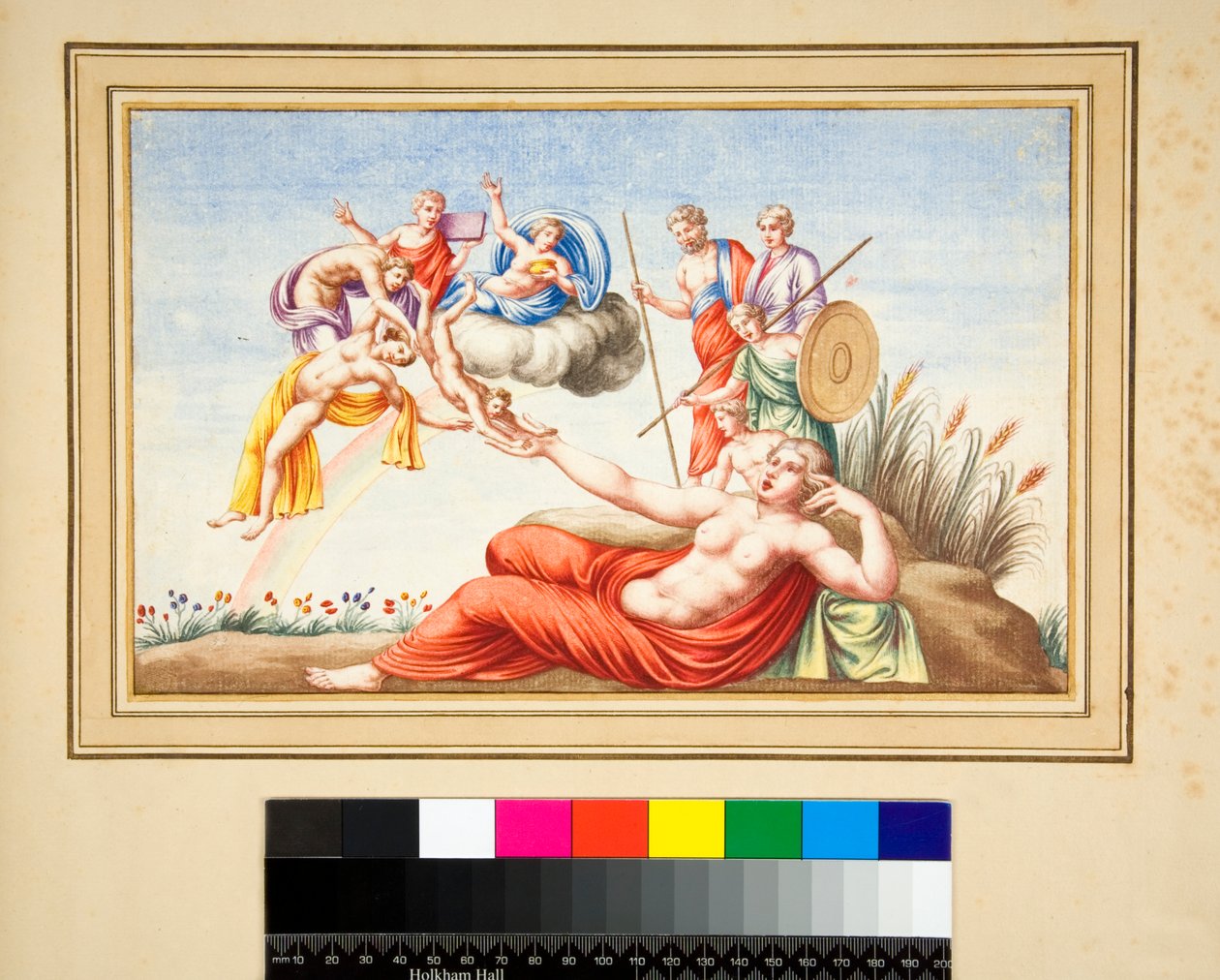 Bir mezardan Lunette (siyah tebeşir, bazıları tükenmez kalem ve kahverengi mürekkeple. sulu boya ile renklendirilmiş) by Pietro Santi Bartoli