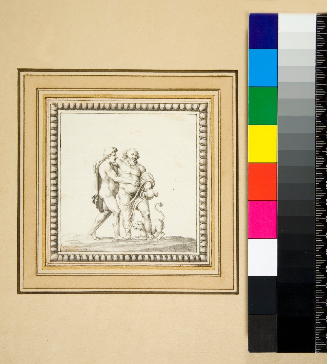 Tahta bir sandığın önünden üç gümüş panel (siyah tebeşir, bazıları tükenmez kalem ve kahverengi mürekkeple. sulu boya ile renklendirilmiş) by Pietro Santi Bartoli