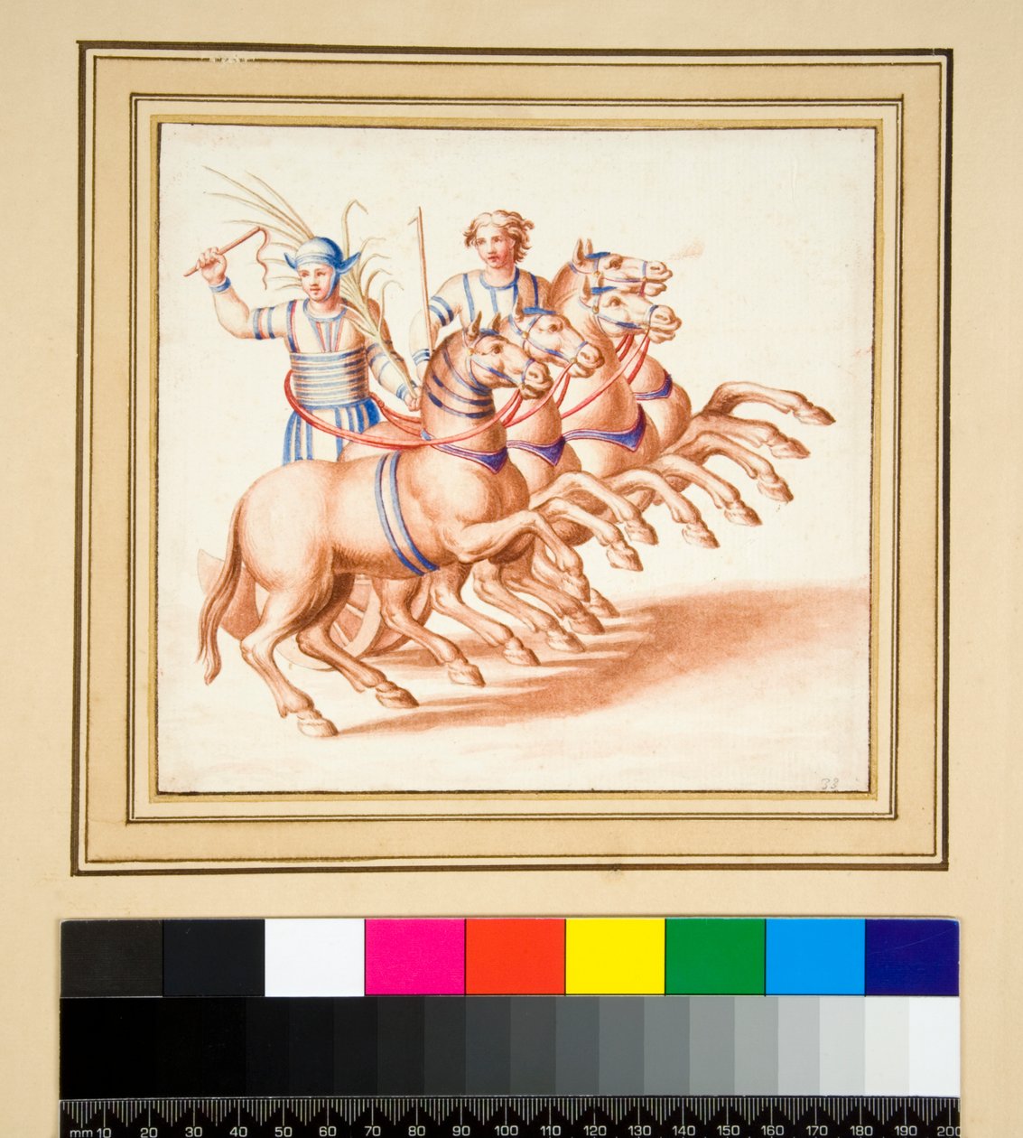 İki araba sürücüsü (siyah tebeşir, bazıları tükenmez kalem ve kahverengi mürekkeple. sulu boya ile renklendirilmiş) by Pietro Santi Bartoli