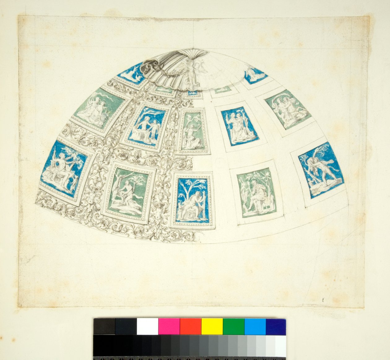 Villa Madama'nın tonozları (siyah tebeşir, bazıları tükenmez kalem ve kahverengi mürekkeple. sulu boya ile renklendirilmiş) by Pietro Santi Bartoli