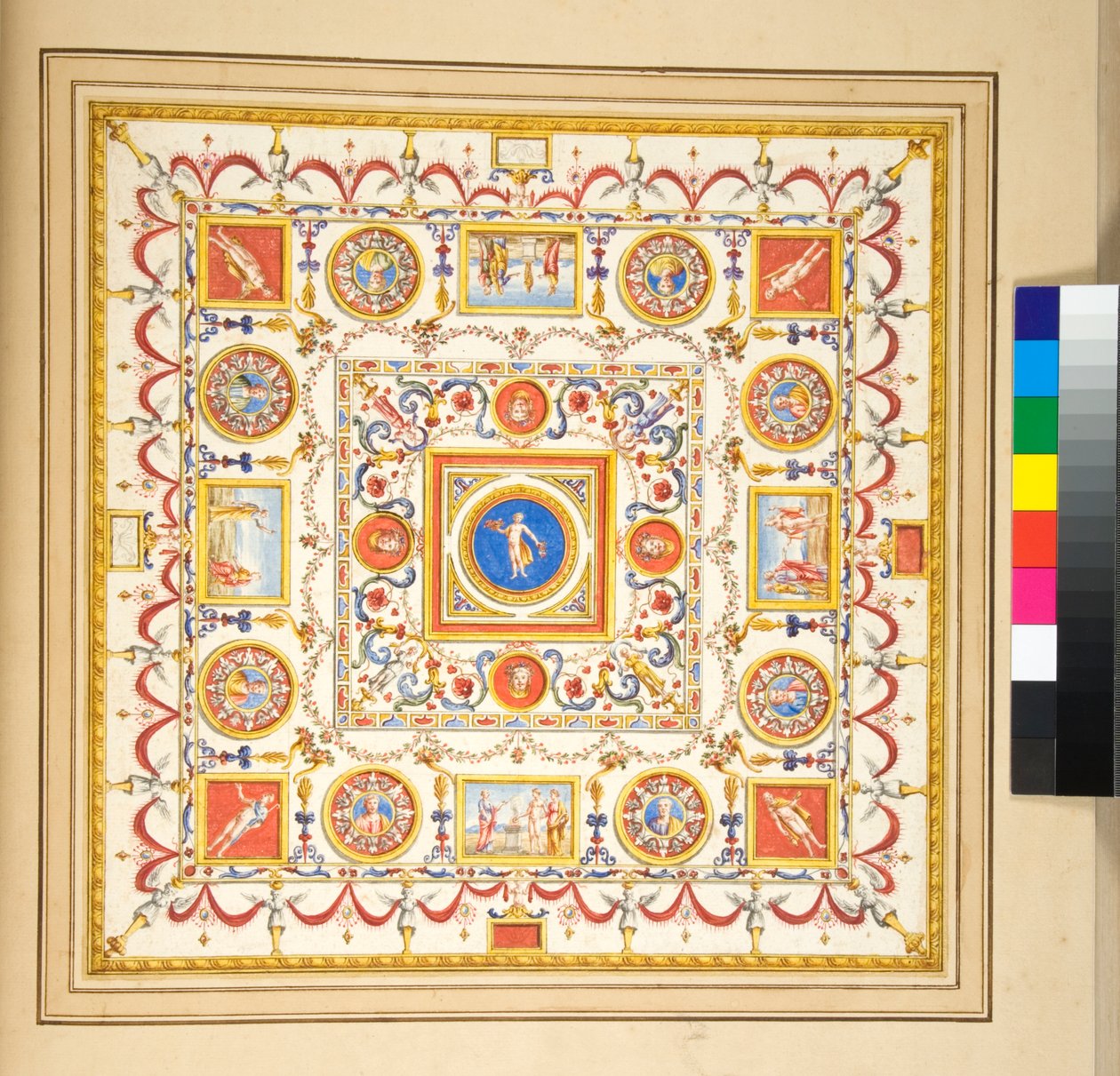 Volta del Palazzo di Augusto (siyah tebeşir, bazıları kalem ve kahverengi mürekkeple. sulu boya ile renklendirilmiş) by Pietro Santi Bartoli