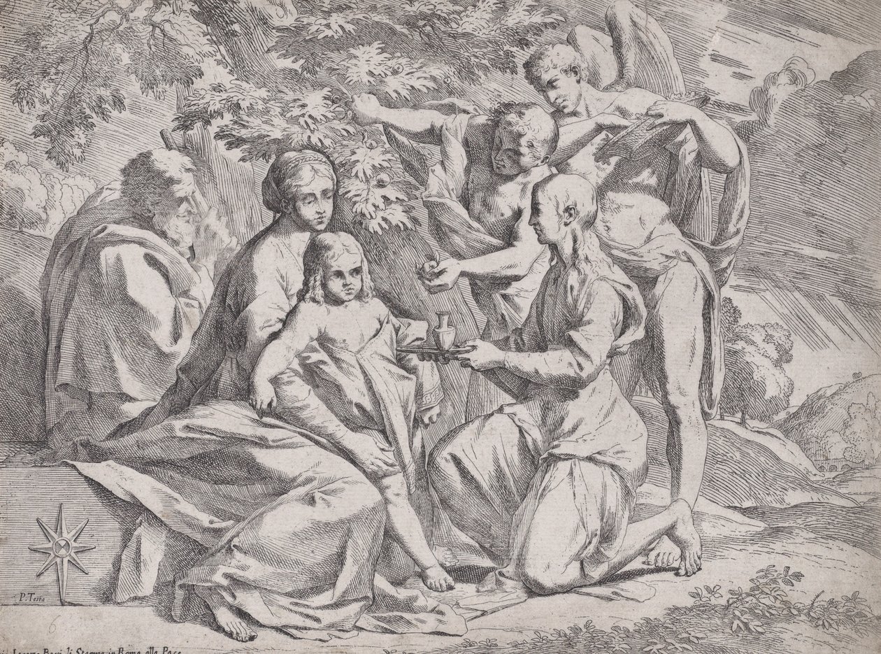 Meleklerin katıldığı Kutsal Aile, ca. 1642-44. by Pietro Testa