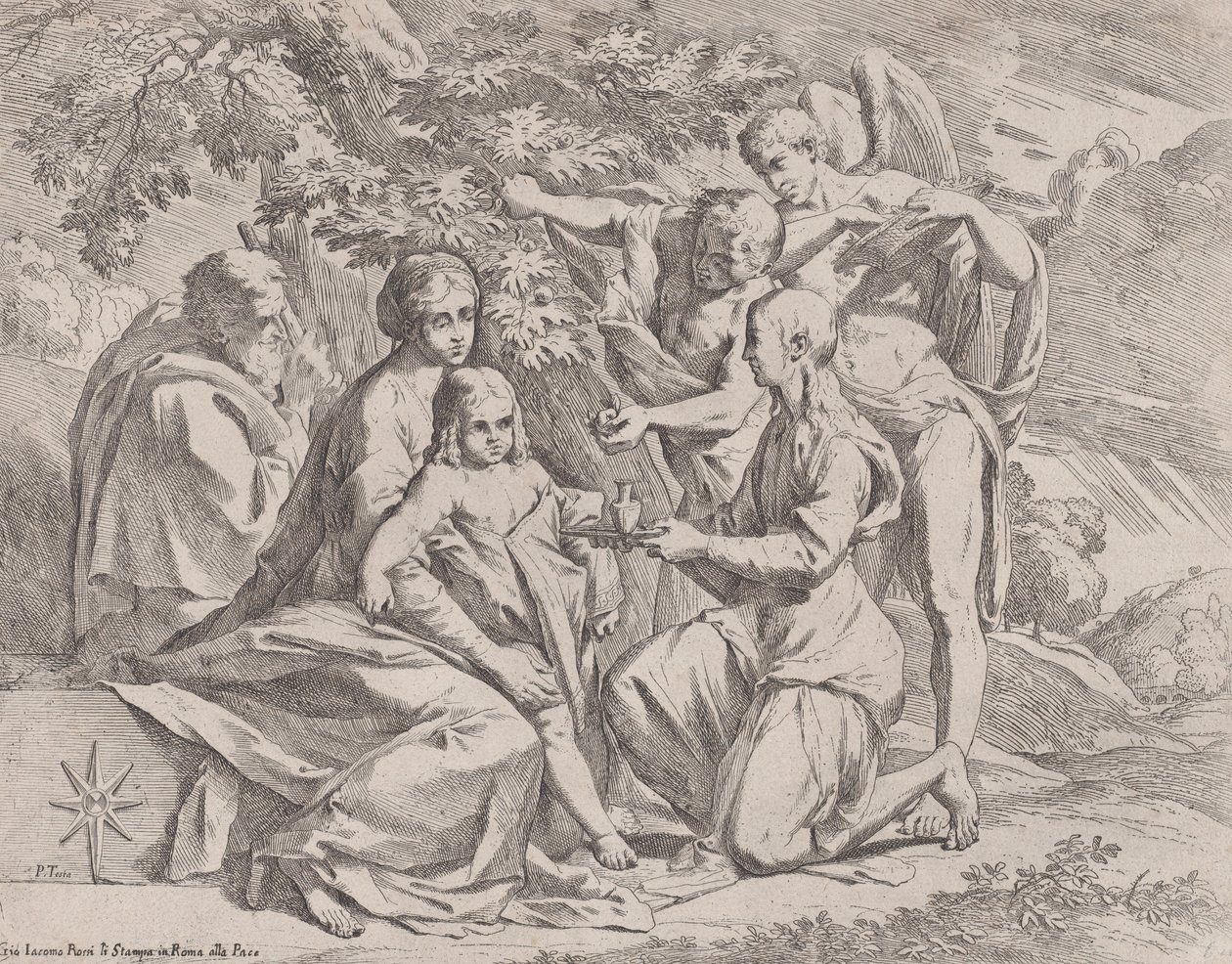 Melekler tarafından beslenen Kutsal Aile, ca. 1642-44. by Pietro Testa