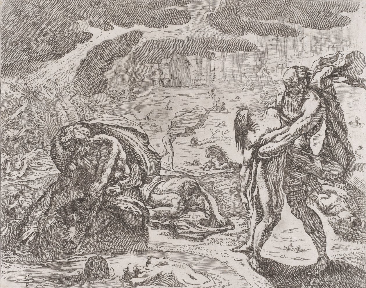 Tufan, sudan çekilen figürler, yakl. 1640-42. by Pietro Testa