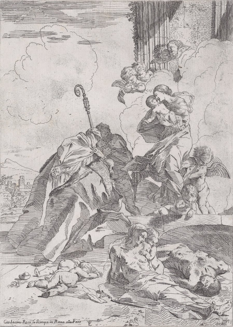 Üç Lucchese aziz Sts Nicholas Tolentino, Bari Nicholas ile aracılık ..., ca. 1630-31. by Pietro Testa