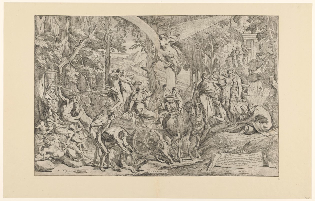 Triomf van de schilderkunst op de Parnassus Affectus bir selamı ifade ediyor / hak ediyor / Parnassus zaferleri (nesne üzerinde başlık) by Pietro Testa