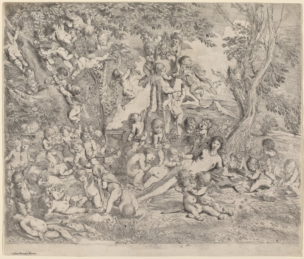 Cupids ile Bahçede Venüs by Pietro Testa