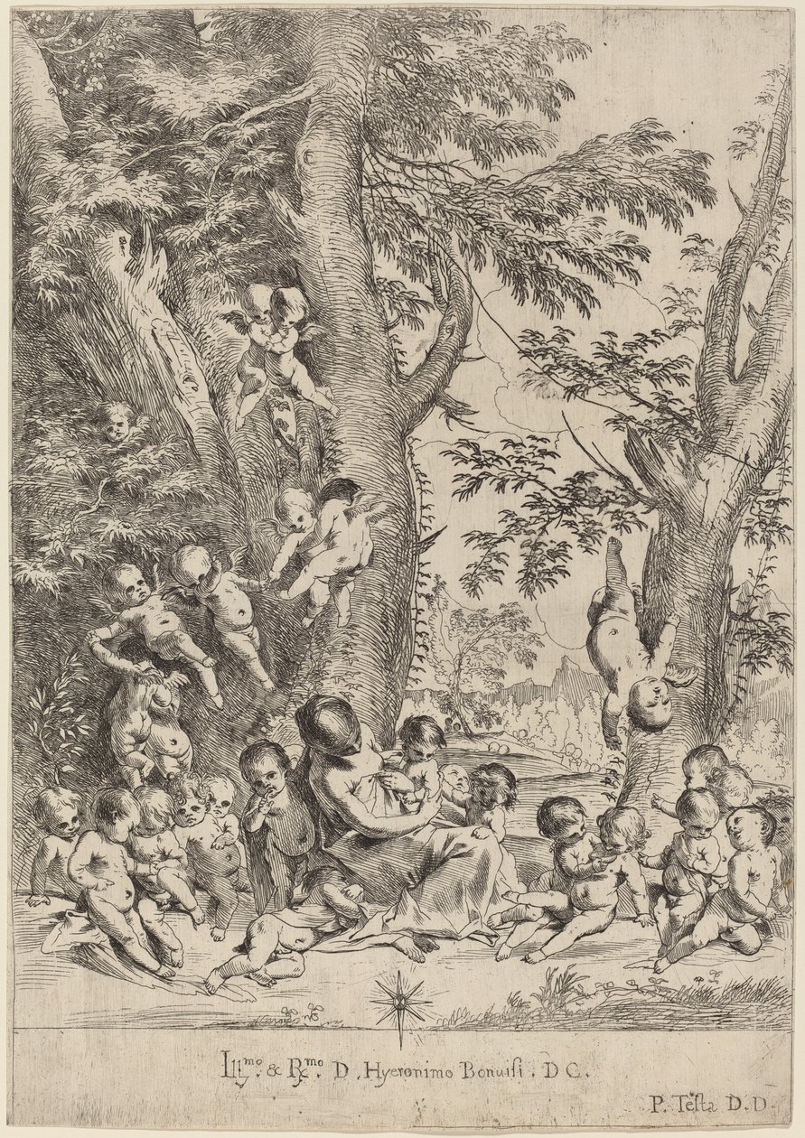 Genç Kadın, Etrafı Aşk Tanrıları ile çevrili (The Garden of Charity, dikey versiyon) by Pietro Testa