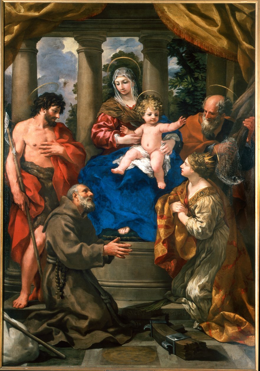 Vaftizci Yahya, Cantalice Aziz Felix, Aziz Andrew ve İskenderiyeli Aziz Catherine ile Madonna ve Çocuk by Pietro da Cortona