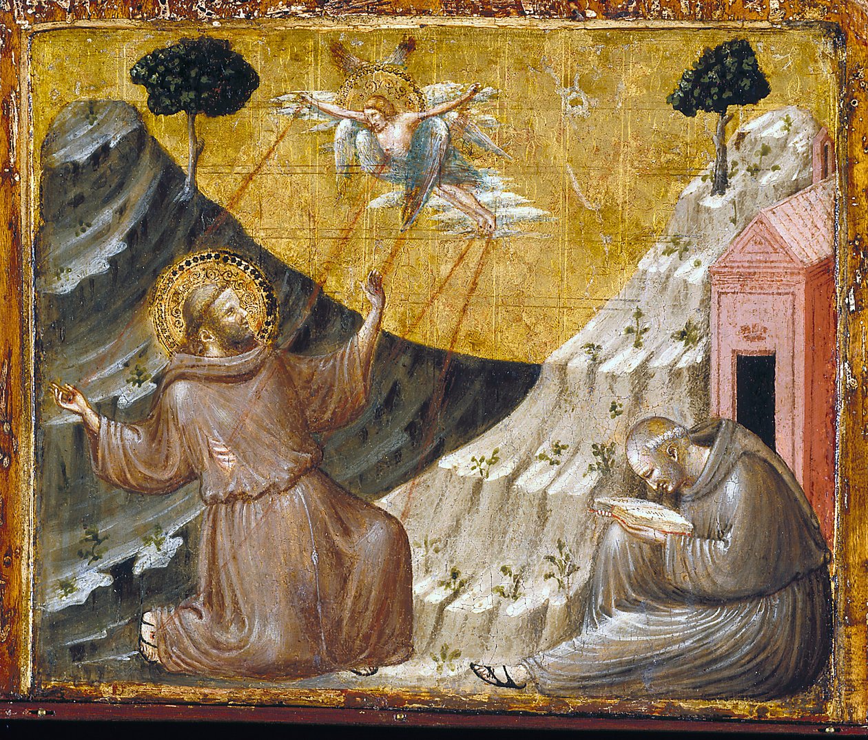 St. Francis Stigmata'yı Alırken (ahşap üzerine tempera ve altın) by Pietro da Rimini