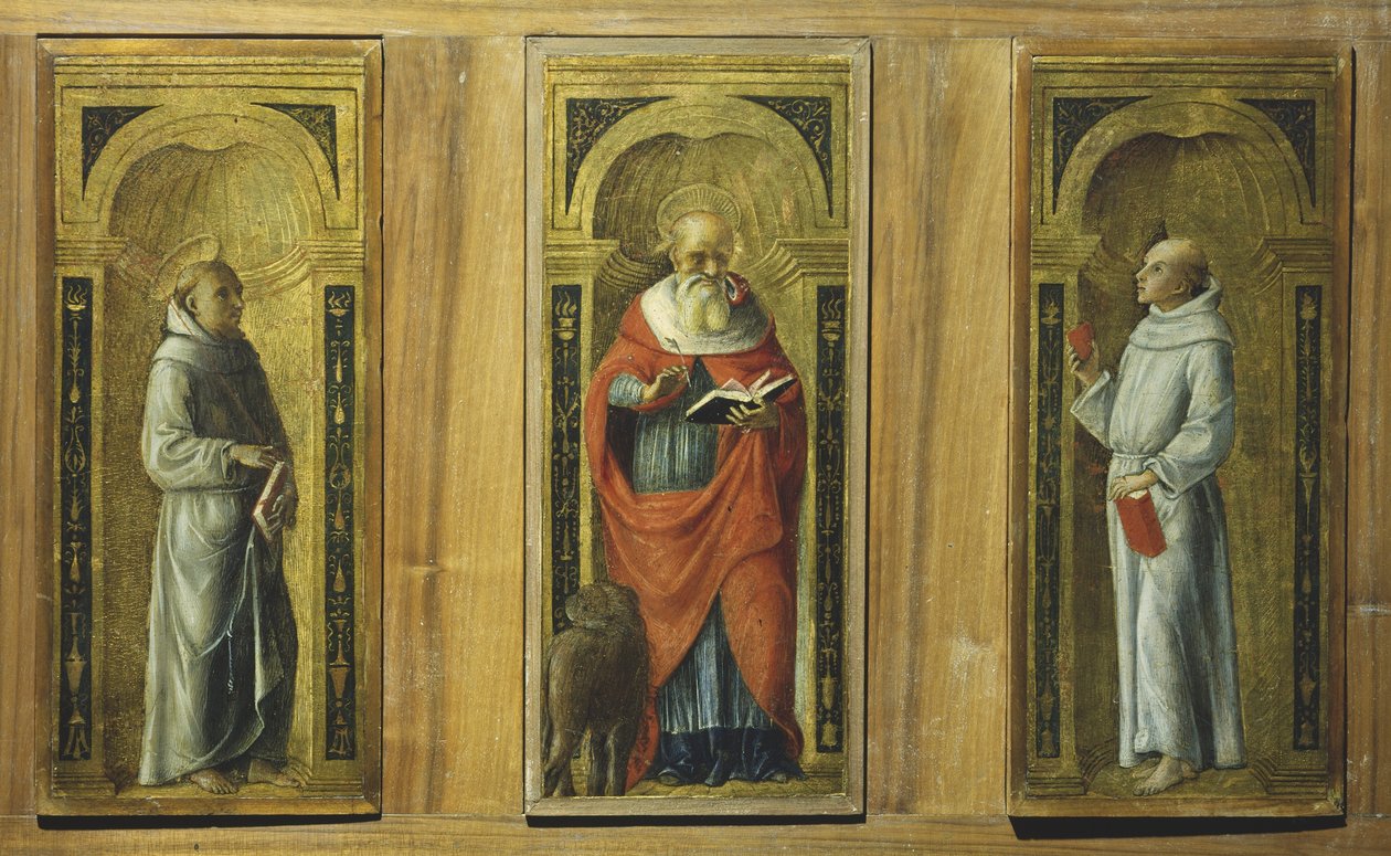 Üç panel - Saint Francis, Saint Jerome ve Saint Anthony of Padua, c.1480 (panelde tempera) by Pietro di Francesco degli (circle of) Orioli