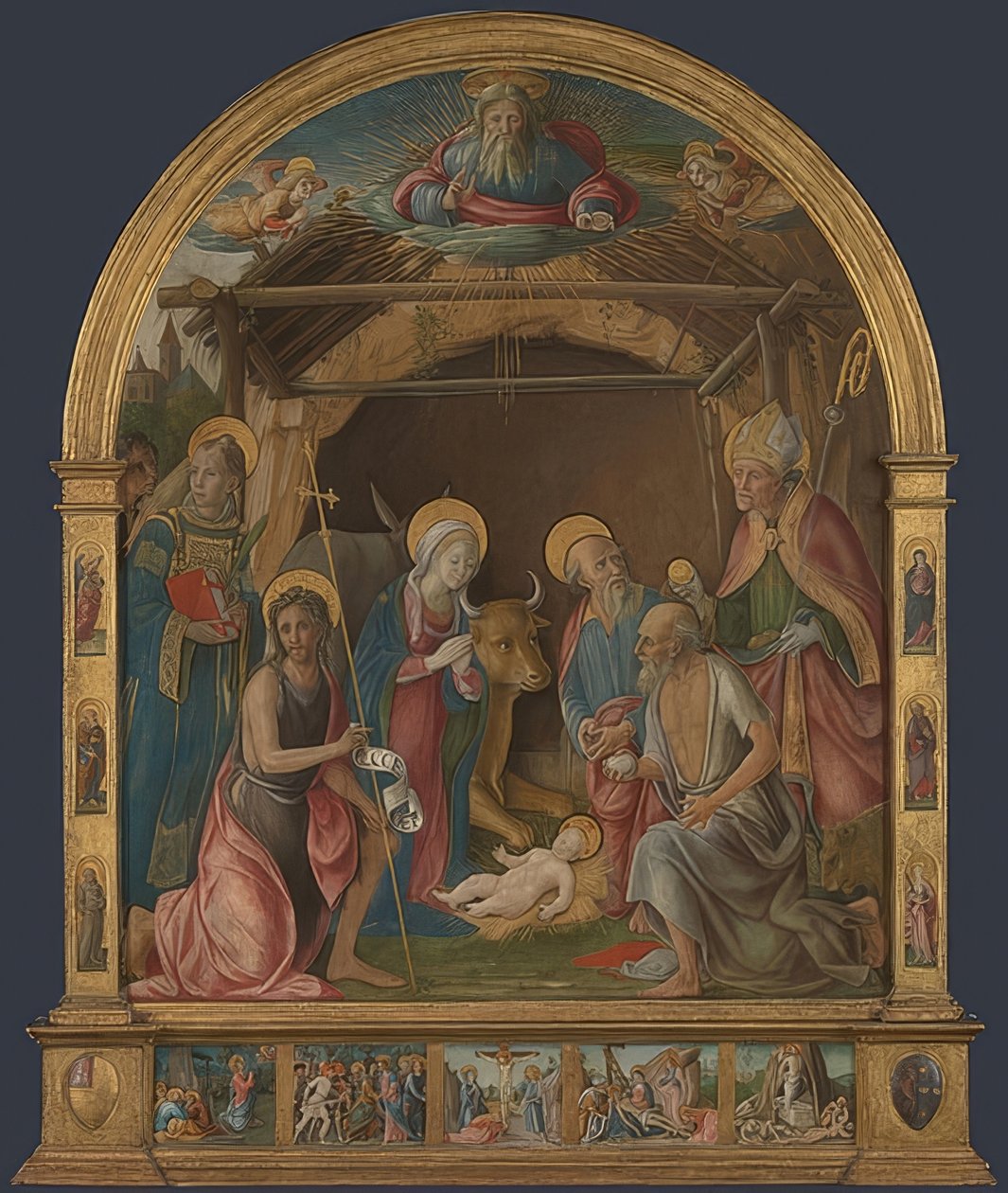 Azizlerle Doğuş. Muhtemelen 1485-95 civarında by Pietro di Francesco degli Orioli