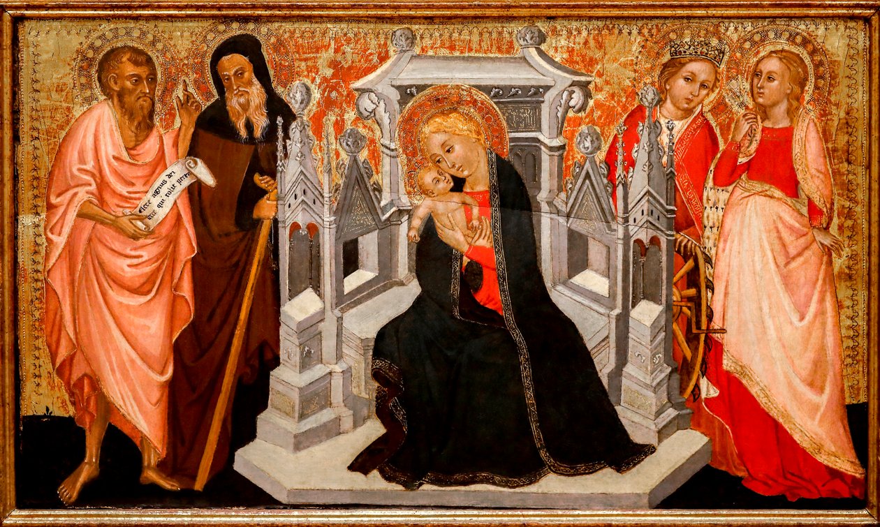 Azizler ile Madonna ve Çocuk. 15. yüzyıl (Ahşapta Tempera) by Pittore Marchigiano