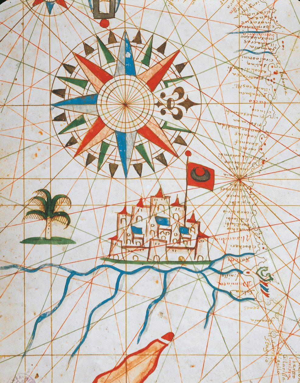 İskenderiye, Mısır, Placido Caloiro ve Francesco Oliva tarafından yazılan altı tablodan oluşan portolan atlasından, Parchment. 1646. by Placido Caloiro e Oliva