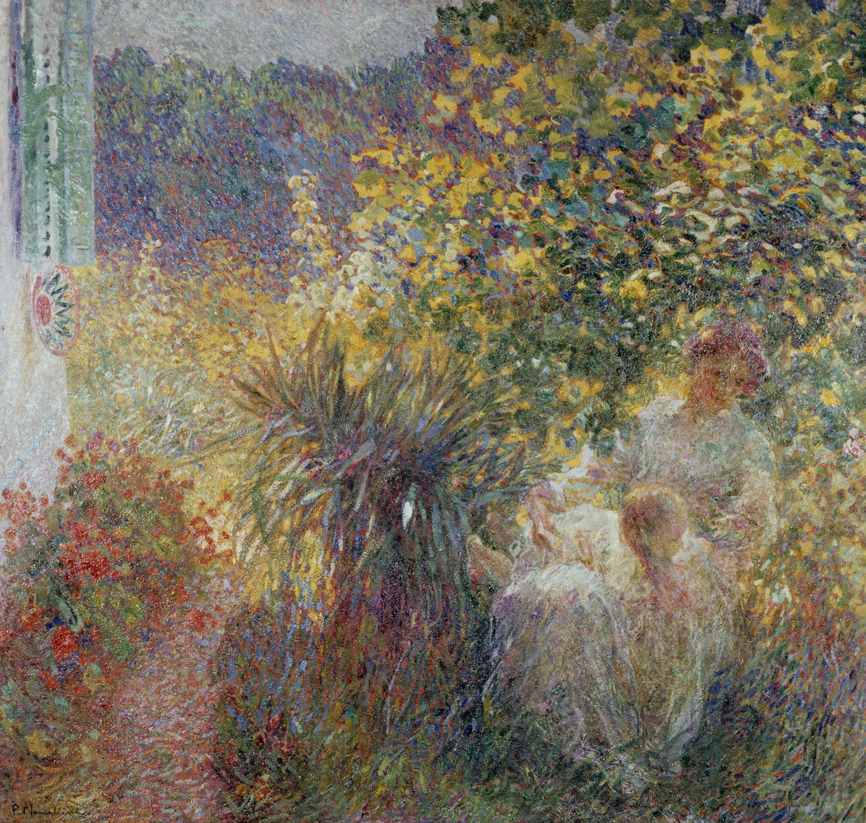 Anne ve oğlu bahçede by Plinio Nomellini
