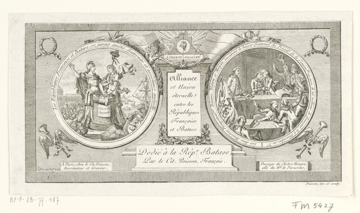Medaillon op de Alliantie tussen de Franse en de Bataafse Republieken, 1795 Fransız ve Batavia Cumhuriyetleri arasındaki İttifak ve Ebedi Birlik (nesnedeki başlık) by Poisson