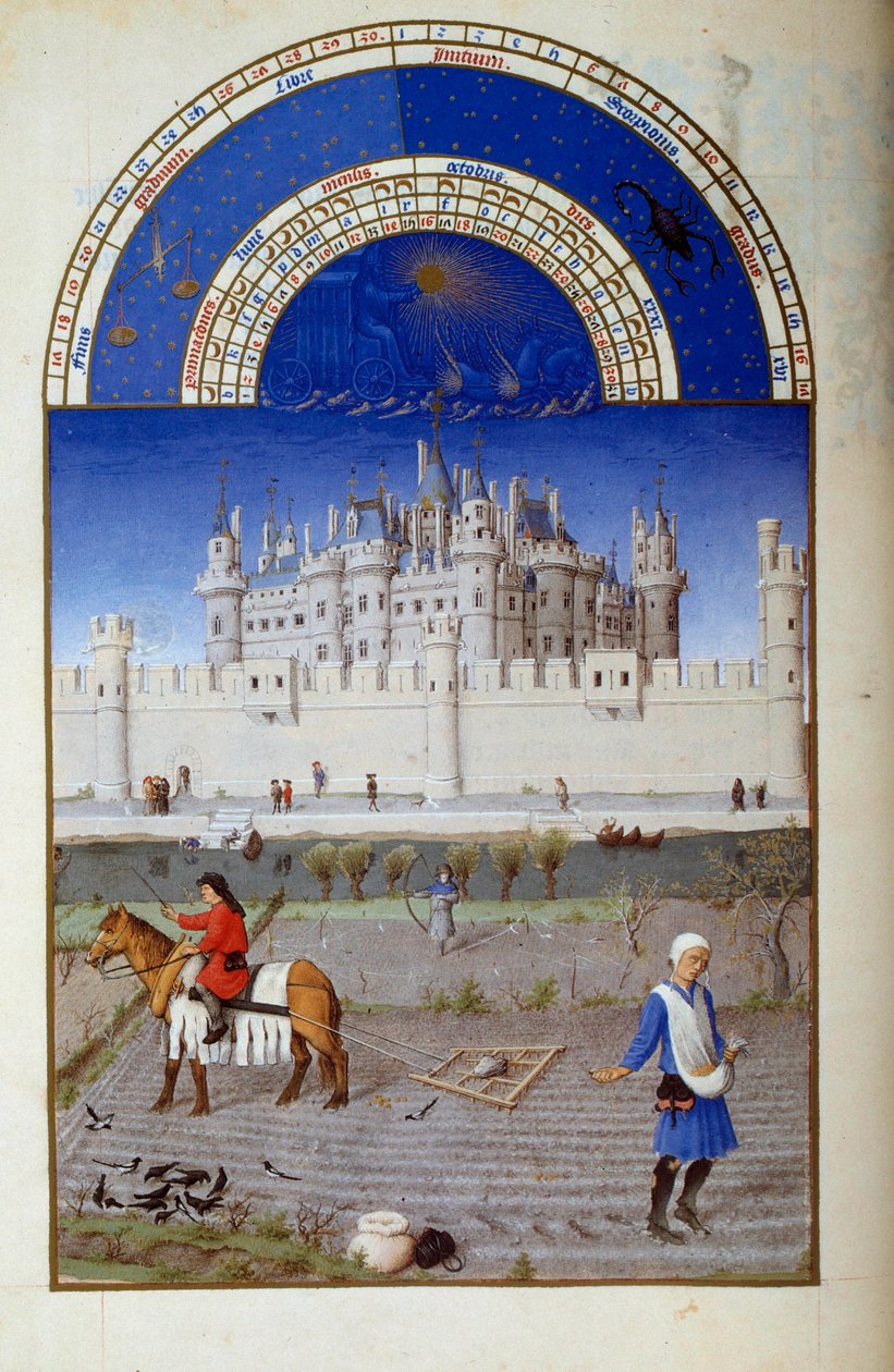 Ekim: ekim. Arka planda Büyük Jacques (1360-1415/1418) tarafından Berry John Dükü