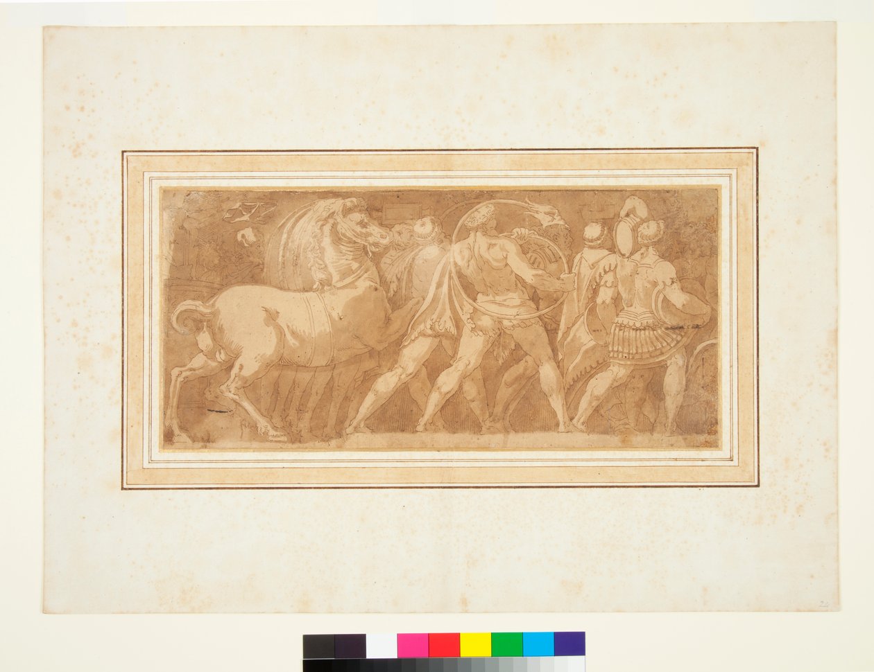 Roma Zaferi Parçalı Friz (kalem ve kahverengi mürekkep ve kahverengi yıkama) by Polidoro da (after) Caravaggio