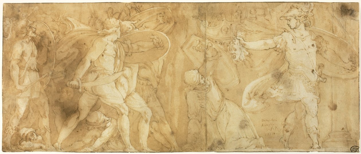 Medusa Başlı Perseus, Phineus ve Takipçilerini Taşa Dönüştürüyor by Polidoro da Caravaggio