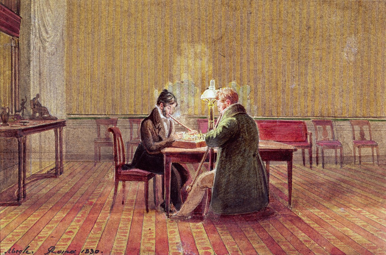 Adam Bernard Mickiewicz (1798-1855) bir arkadaşıyla satranç oynuyor, 1830 by Polish School