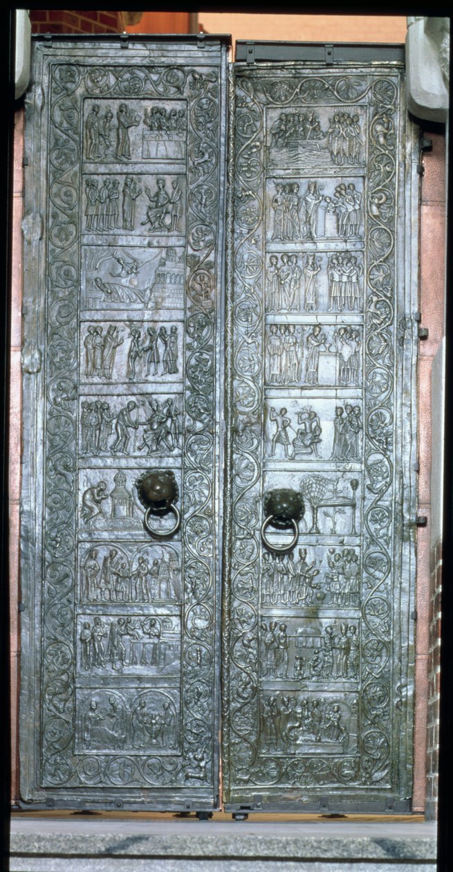 Aziz Adalbert (939-97) hayatından sahneleri tasvir eden kapılar (bronz) by Polish School