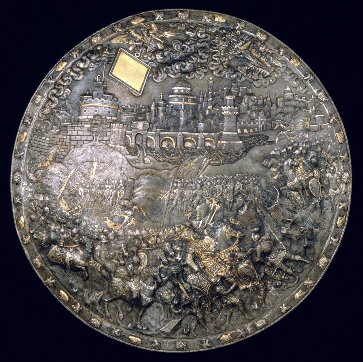 Kral John III Sobieskis (1624-96) Falcılık Kalkanı (demir ve gümüş yaldızlı) by Polish School
