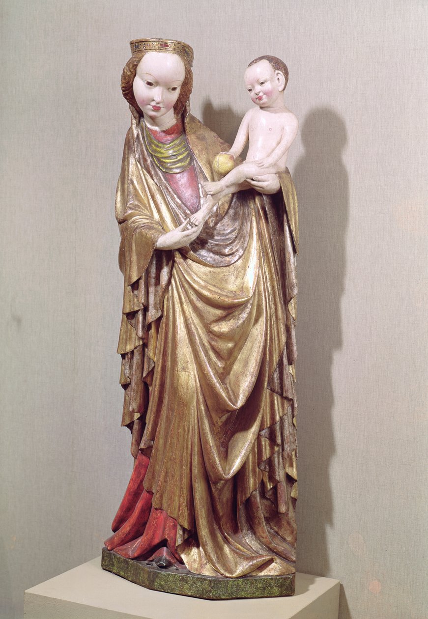 Bakire ve Çocuk, c.1400 (polikrom ahşap) by Polish School
