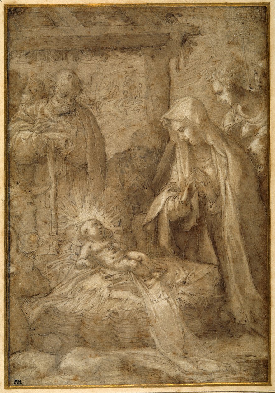 Çobanların Hayranlığı (kağıt üzerine kağıt kalem, yıkama ve guaj ile kalem ve mürekkep) by Pompeo (fl.1569 71) (attr. to) Cesura