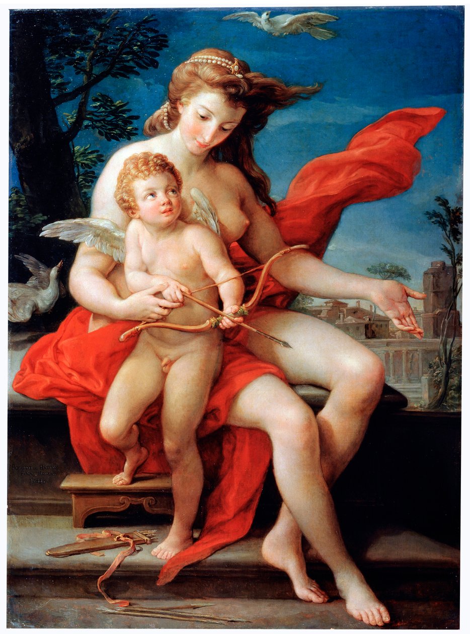 Venüs ve Aşk Tanrısı, 1785. by Pompeo Batoni